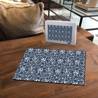 Hibiscus Bloom Island Tribal Waves Puzzle Blue Polynesian Pattern LT01 - Polynesian Pride