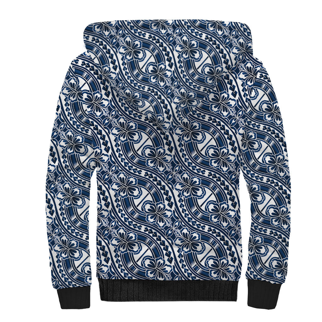 Hibiscus Bloom Island Tribal Waves Sherpa Hoodie Blue Polynesian Pattern LT01 - Polynesian Pride