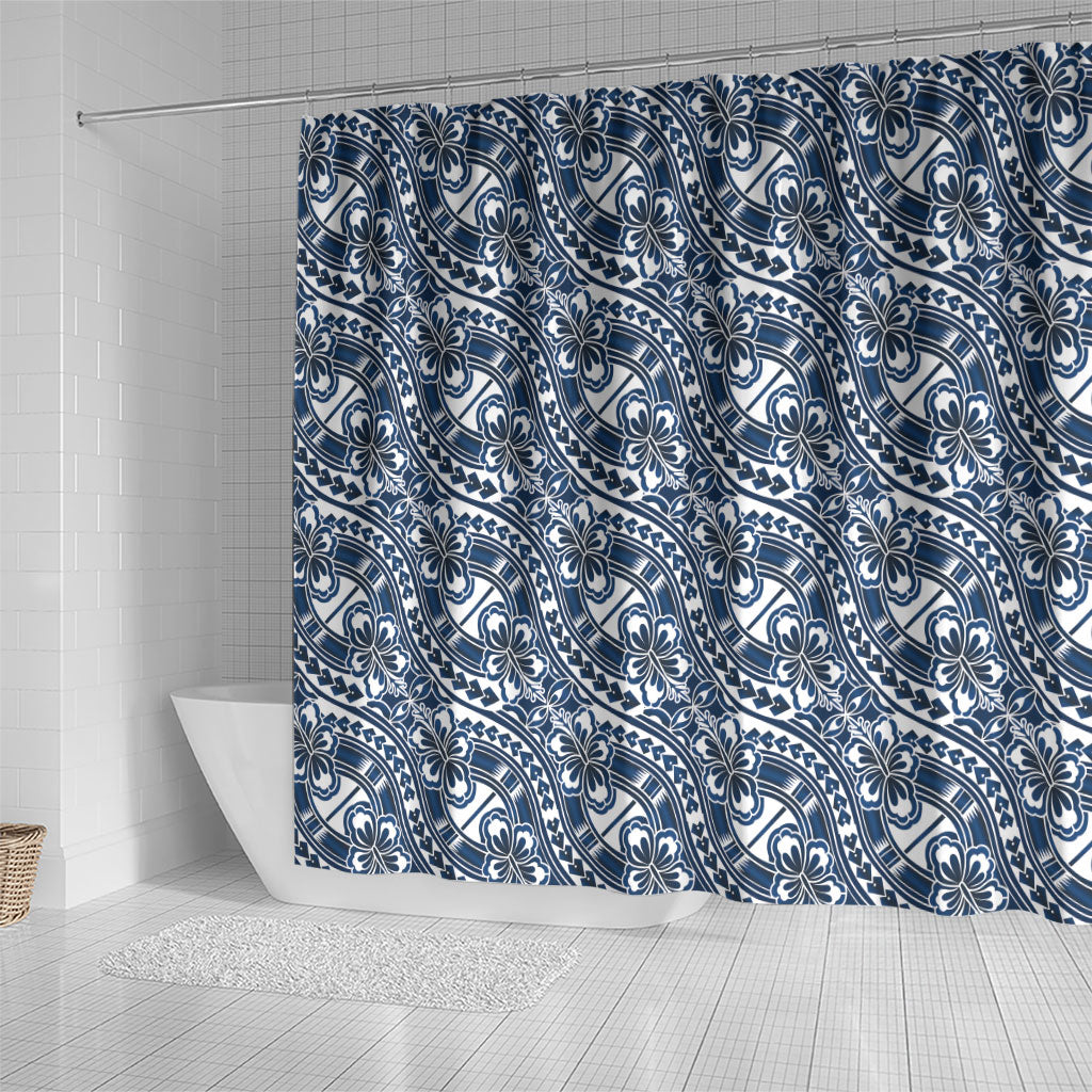 Hibiscus Bloom Island Tribal Waves Shower Curtain Blue Polynesian Pattern LT01 - Polynesian Pride