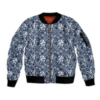 Hibiscus Bloom Island Tribal Waves Sleeve Zip Bomber Jacket Blue Polynesian Pattern LT01 Unisex Blue - Polynesian Pride