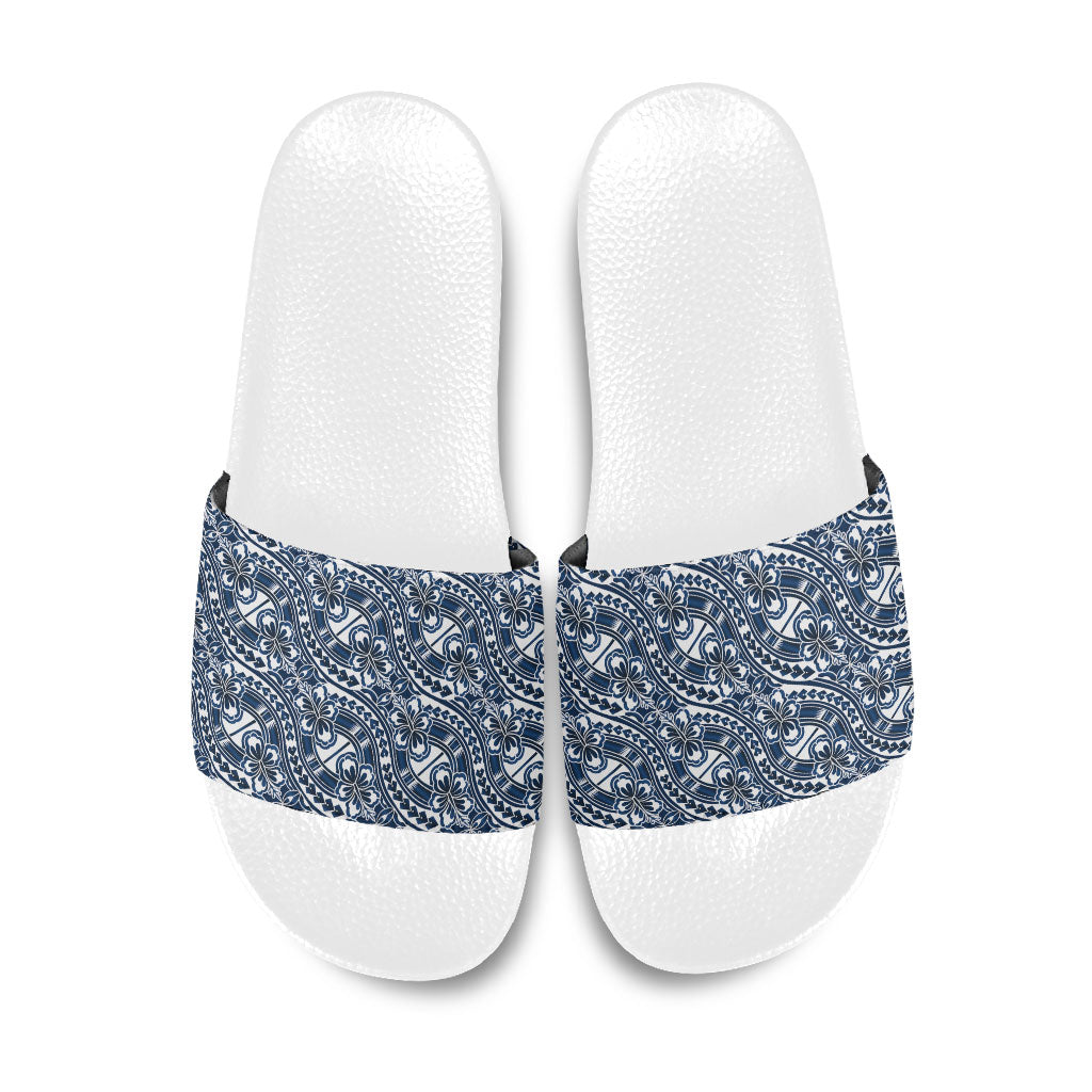 Hibiscus Bloom Island Tribal Waves Slide Sandals Blue Polynesian Pattern LT01 Blue - Polynesian Pride