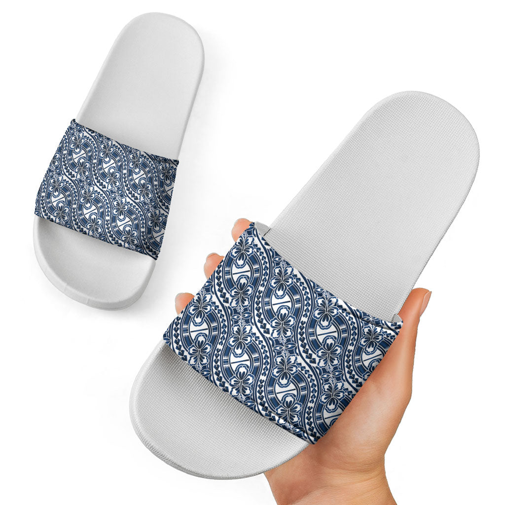 Hibiscus Bloom Island Tribal Waves Slide Sandals Blue Polynesian Pattern LT01 - Polynesian Pride