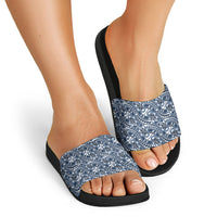 Hibiscus Bloom Island Tribal Waves Slide Sandals Blue Polynesian Pattern LT01 - Polynesian Pride