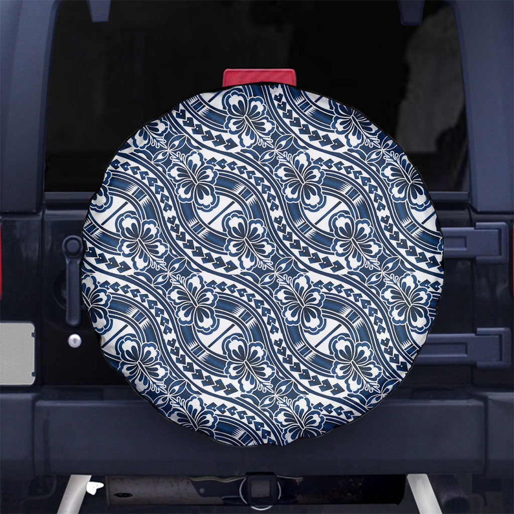 Hibiscus Bloom Island Tribal Waves Spare Tire Cover Blue Polynesian Pattern LT01 No hole Blue - Polynesian Pride