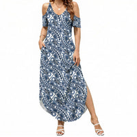 Hibiscus Bloom Island Tribal Waves Summer Maxi Dress Blue Polynesian Pattern LT01 Women Blue - Polynesian Pride