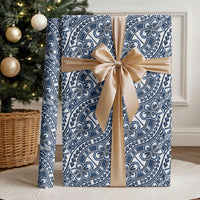 Hibiscus Bloom Island Tribal Waves Wrapping Paper Blue Polynesian Pattern LT01 - Polynesian Pride