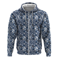 Hibiscus Bloom Island Tribal Waves Zip Hoodie Blue Polynesian Pattern LT01 Zip Hoodie Blue - Polynesian Pride