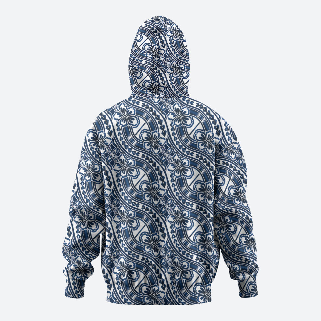 Hibiscus Bloom Island Tribal Waves Zip Hoodie Blue Polynesian Pattern LT01 - Polynesian Pride