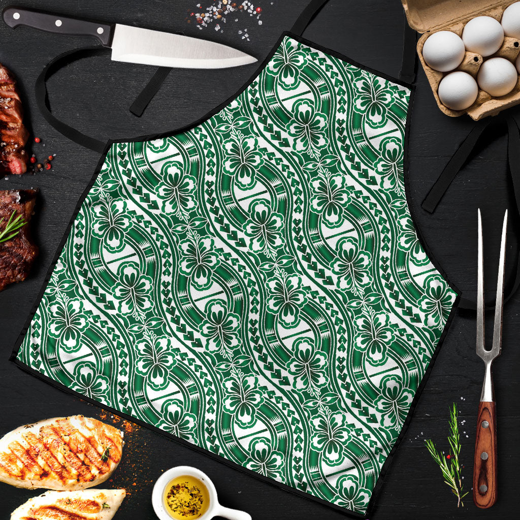 Hibiscus Bloom Island Tribal Waves Apron Green Polynesian Pattern LT01 Green - Polynesian Pride
