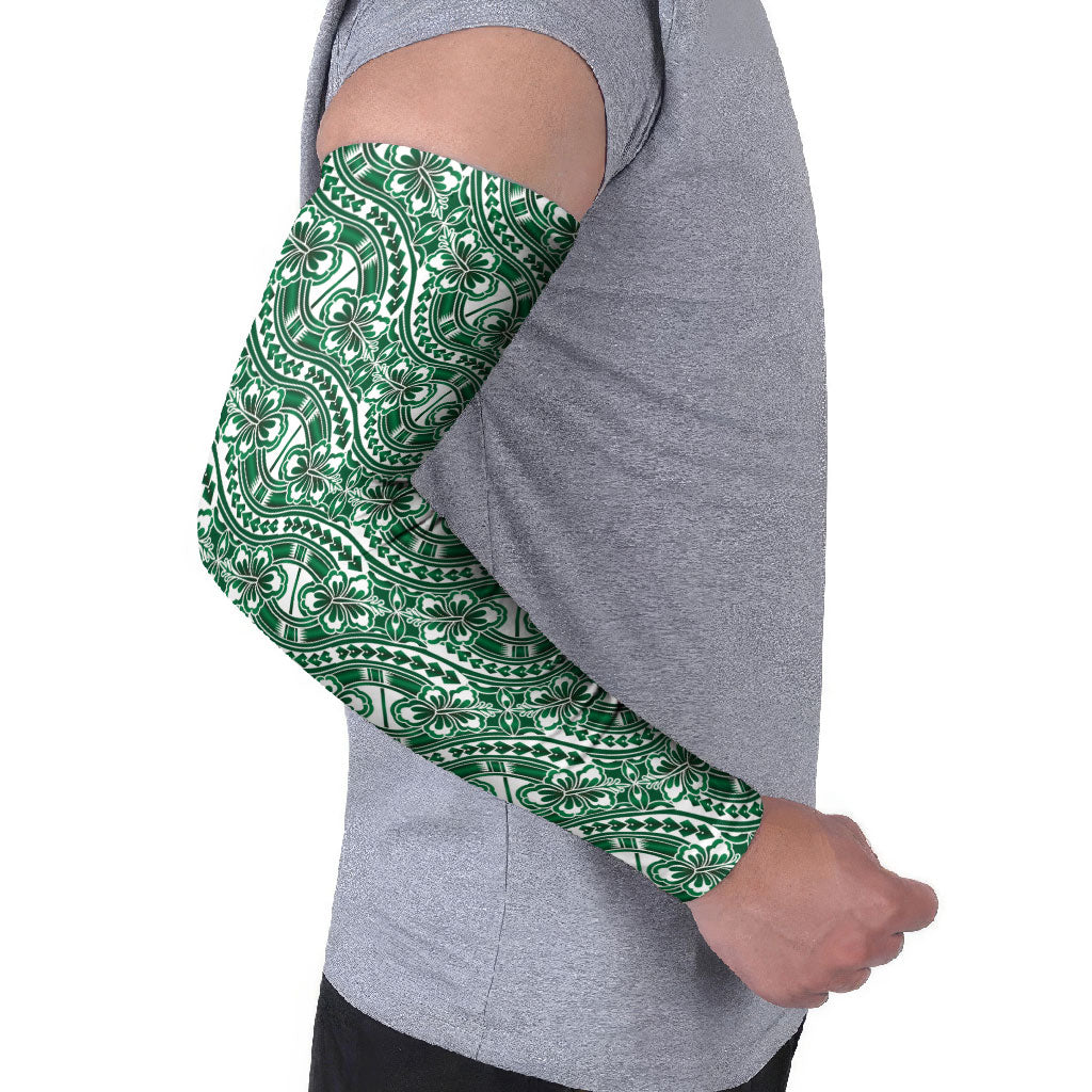 Hibiscus Bloom Island Tribal Waves Arm Sleeves Green Polynesian Pattern LT01 - Polynesian Pride