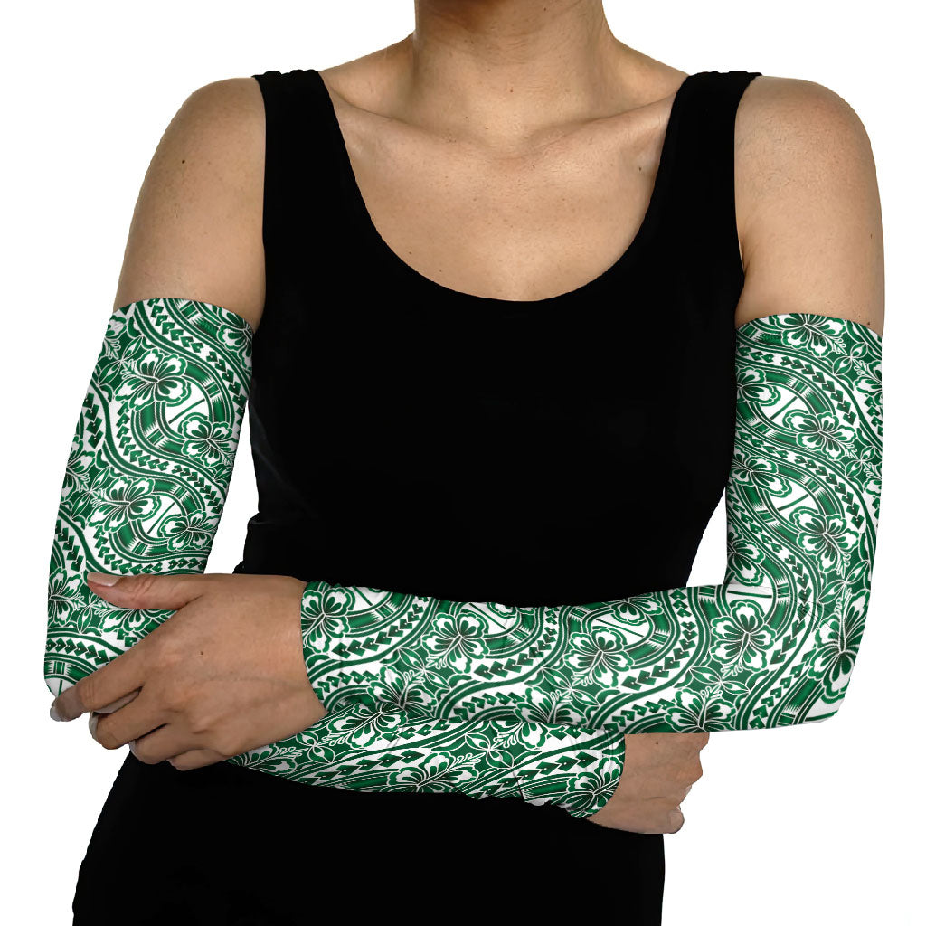 Hibiscus Bloom Island Tribal Waves Arm Sleeves Green Polynesian Pattern LT01 - Polynesian Pride