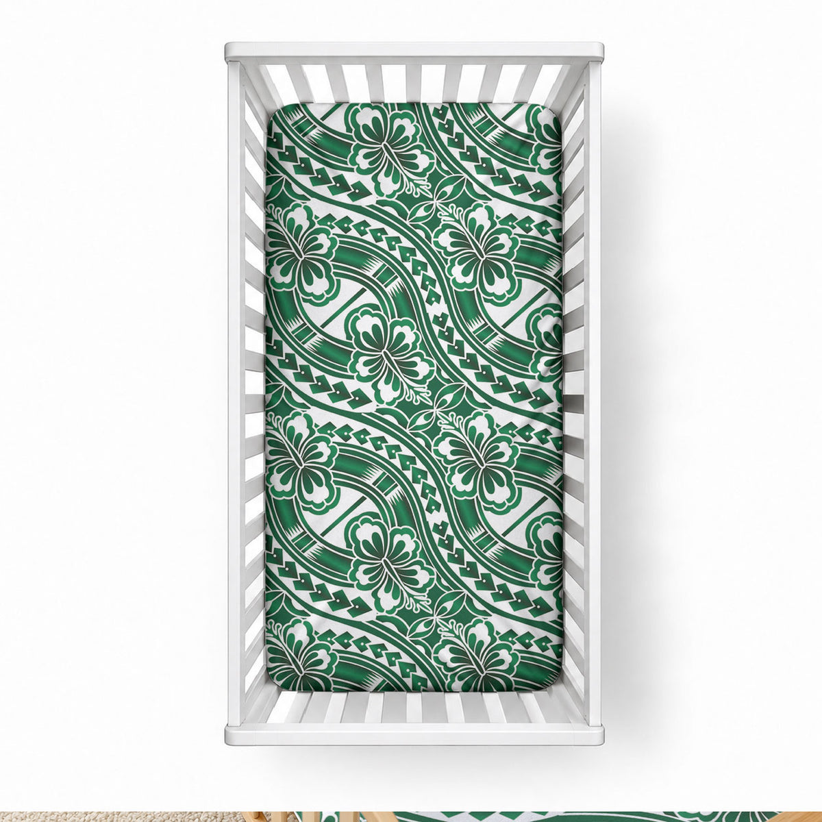 Hibiscus Bloom Island Tribal Waves Baby Bed Cover Green Polynesian Pattern LT01 28 × 52 in Green - Polynesian Pride