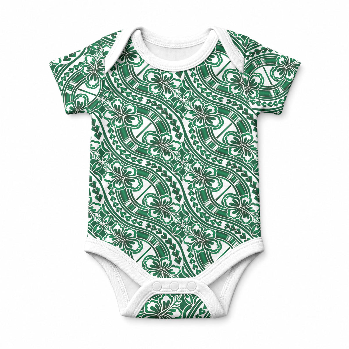 Hibiscus Bloom Island Tribal Waves Baby Onesie Green Polynesian Pattern LT01 Green - Polynesian Pride