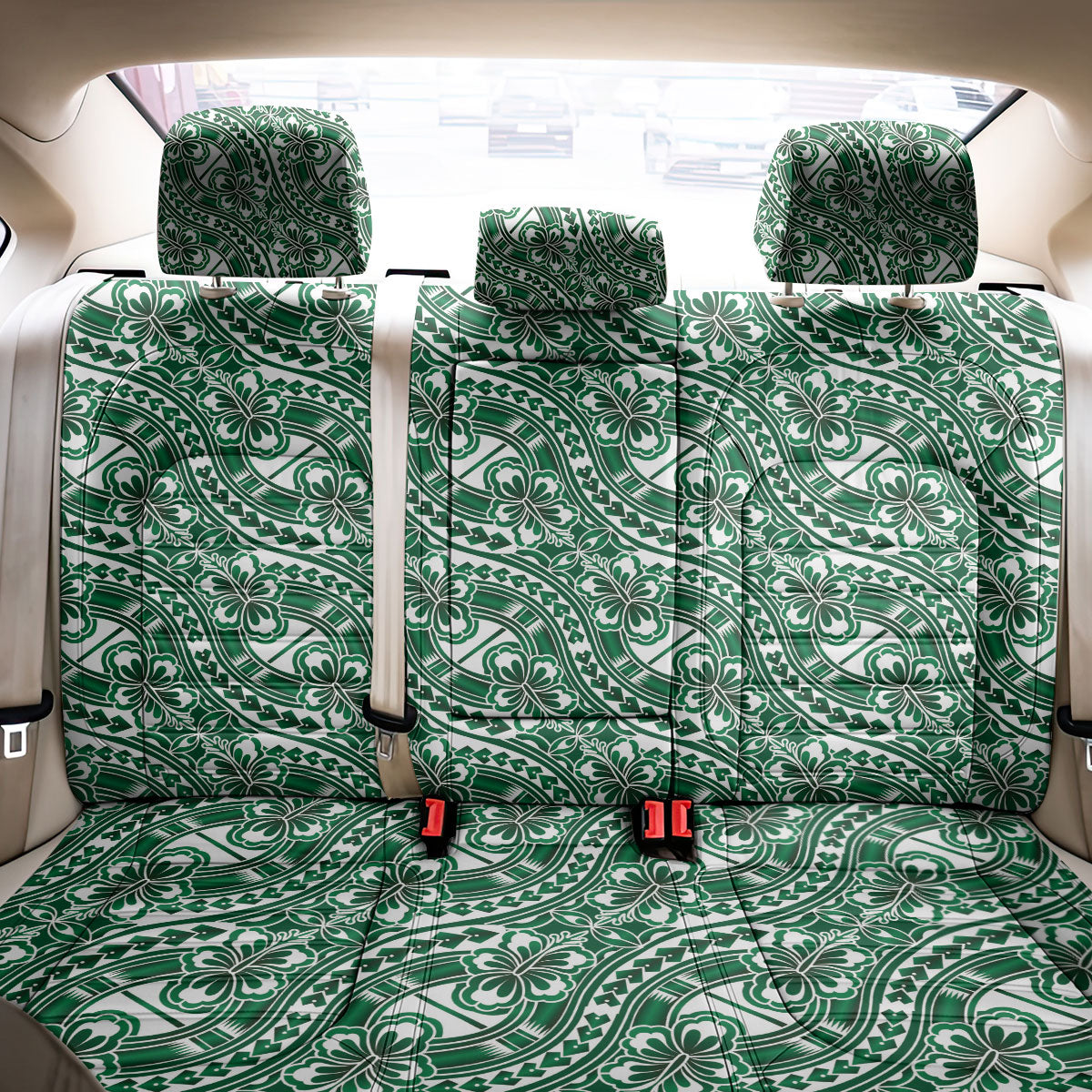 Hibiscus Bloom Island Tribal Waves Back Car Seat Cover Green Polynesian Pattern LT01 - Polynesian Pride