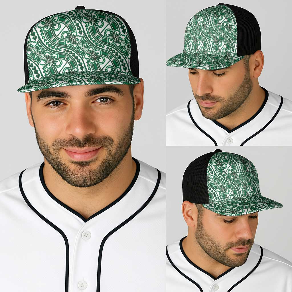 Hibiscus Bloom Island Tribal Waves Baseball Net Cap Green Polynesian Pattern LT01 - Polynesian Pride
