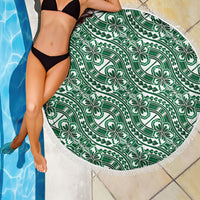 Hibiscus Bloom Island Tribal Waves Beach Blanket Green Polynesian Pattern LT01 - Polynesian Pride