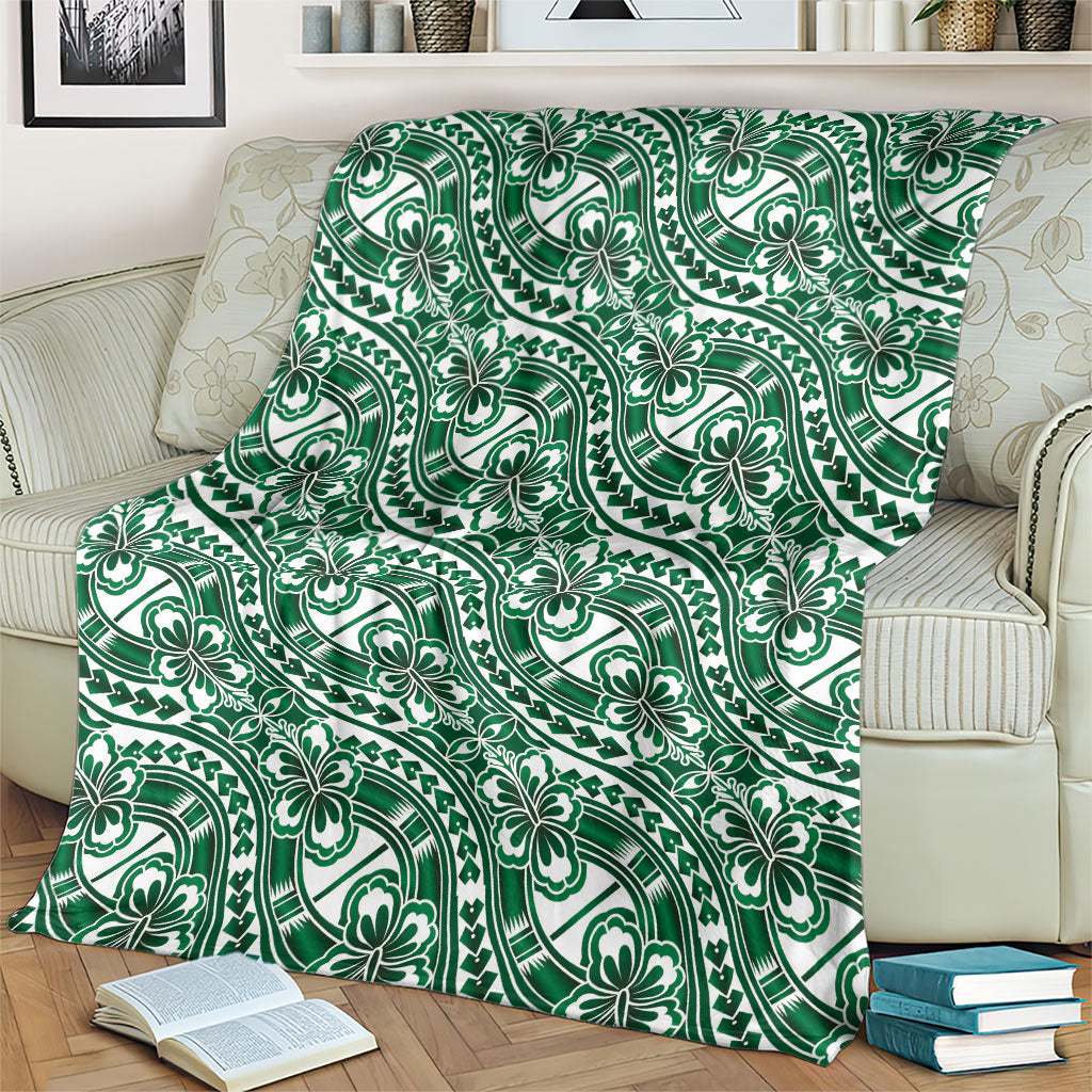 Hibiscus Bloom Island Tribal Waves Blanket Green Polynesian Pattern LT01 - Polynesian Pride