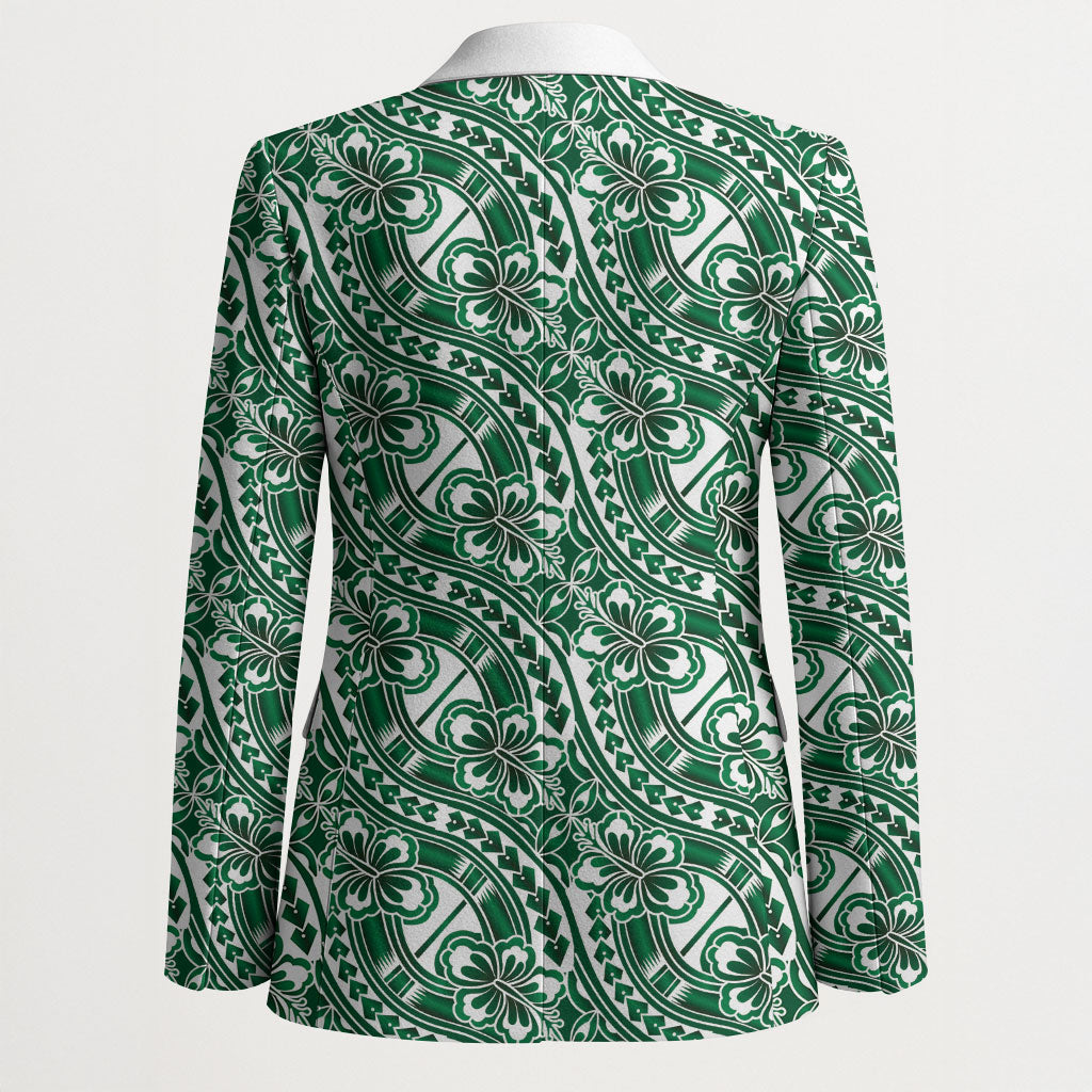Hibiscus Bloom Island Tribal Waves Blazer Green Polynesian Pattern LT01 - Polynesian Pride