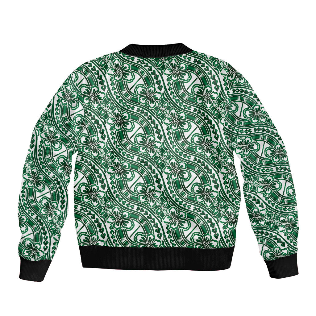 Hibiscus Bloom Island Tribal Waves Bomber Jacket Green Polynesian Pattern LT01 - Polynesian Pride