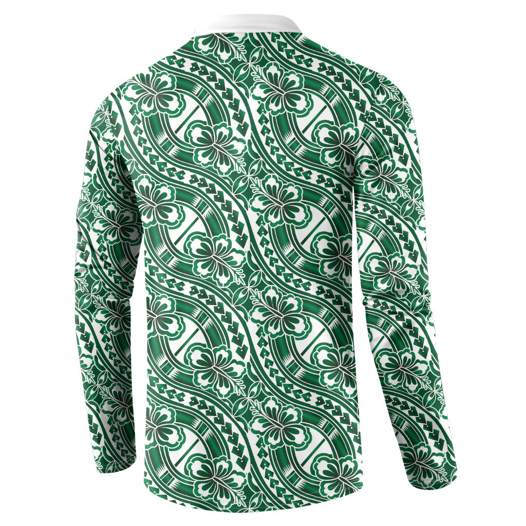 Hibiscus Bloom Island Tribal Waves Button Sweatshirt Green Polynesian Pattern LT01 - Polynesian Pride