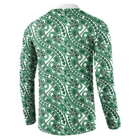 Hibiscus Bloom Island Tribal Waves Button Sweatshirt Green Polynesian Pattern LT01 - Polynesian Pride