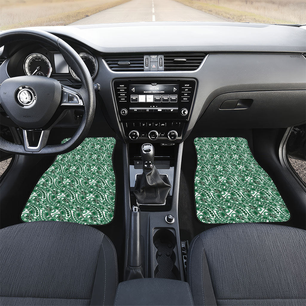 Hibiscus Bloom Island Tribal Waves Car Mats Green Polynesian Pattern LT01 Set 2pcs - Front Green - Polynesian Pride