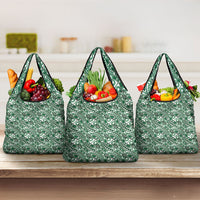 Hibiscus Bloom Island Tribal Waves Grocery Bag Green Polynesian Pattern LT01 3-pack One Size Green - Polynesian Pride