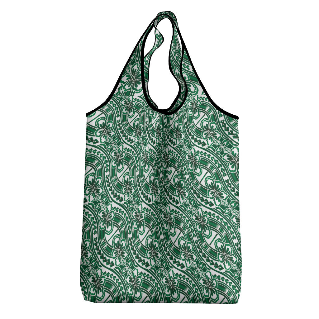 Hibiscus Bloom Island Tribal Waves Grocery Bag Green Polynesian Pattern LT01 - Polynesian Pride