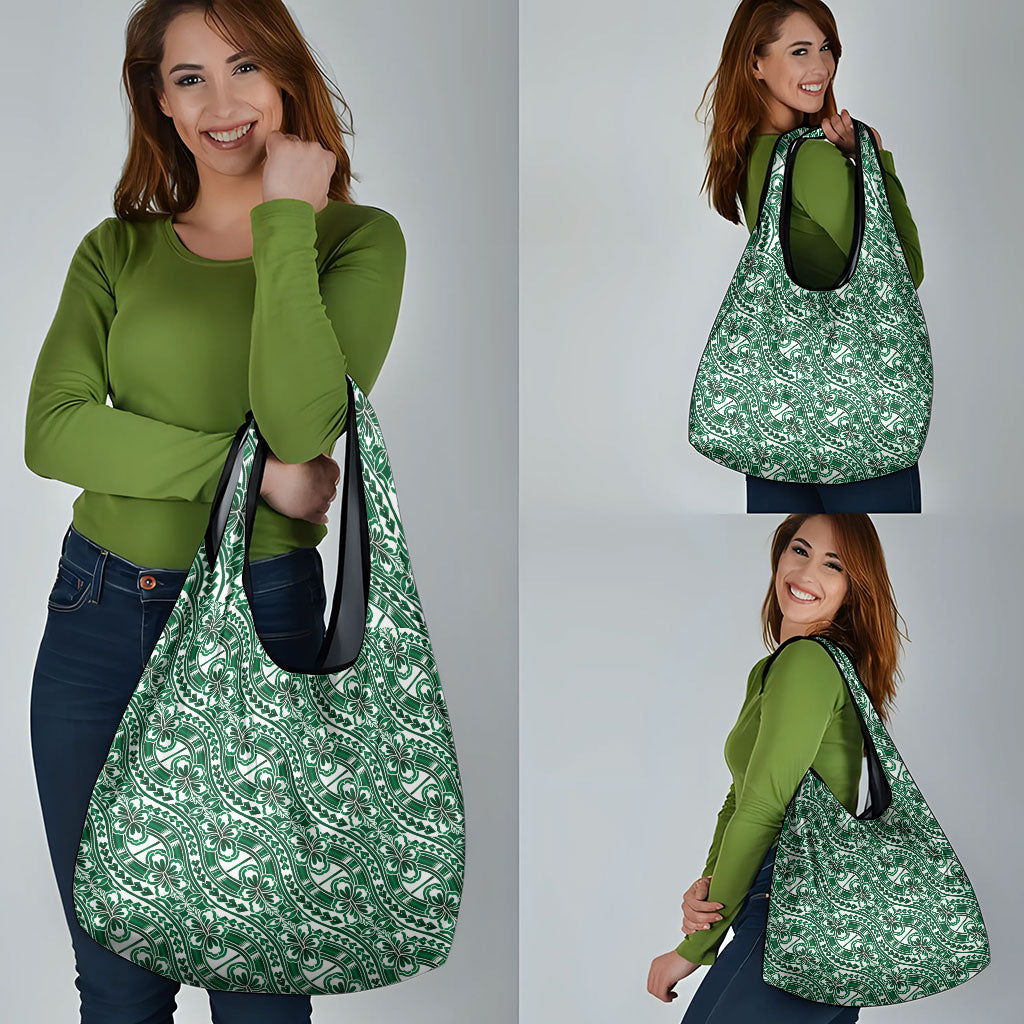 Hibiscus Bloom Island Tribal Waves Grocery Bag Green Polynesian Pattern LT01 - Polynesian Pride