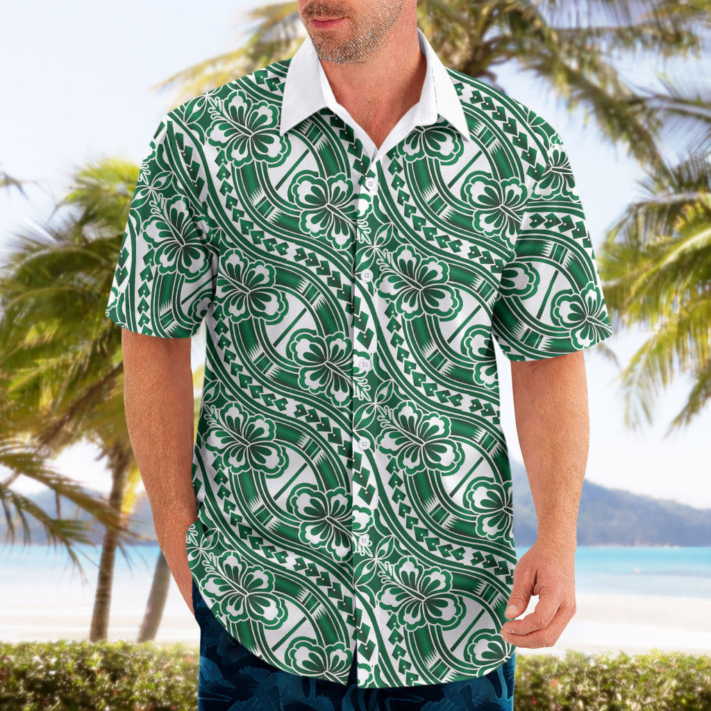 Hibiscus Bloom Island Tribal Waves Hawaiian Shirt Green Polynesian Pattern LT01 - Polynesian Pride