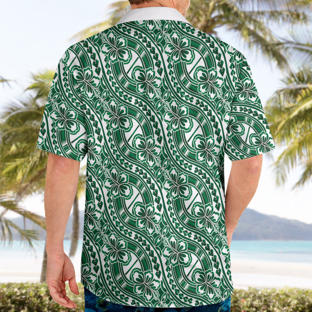 Hibiscus Bloom Island Tribal Waves Hawaiian Shirt Green Polynesian Pattern LT01 - Polynesian Pride
