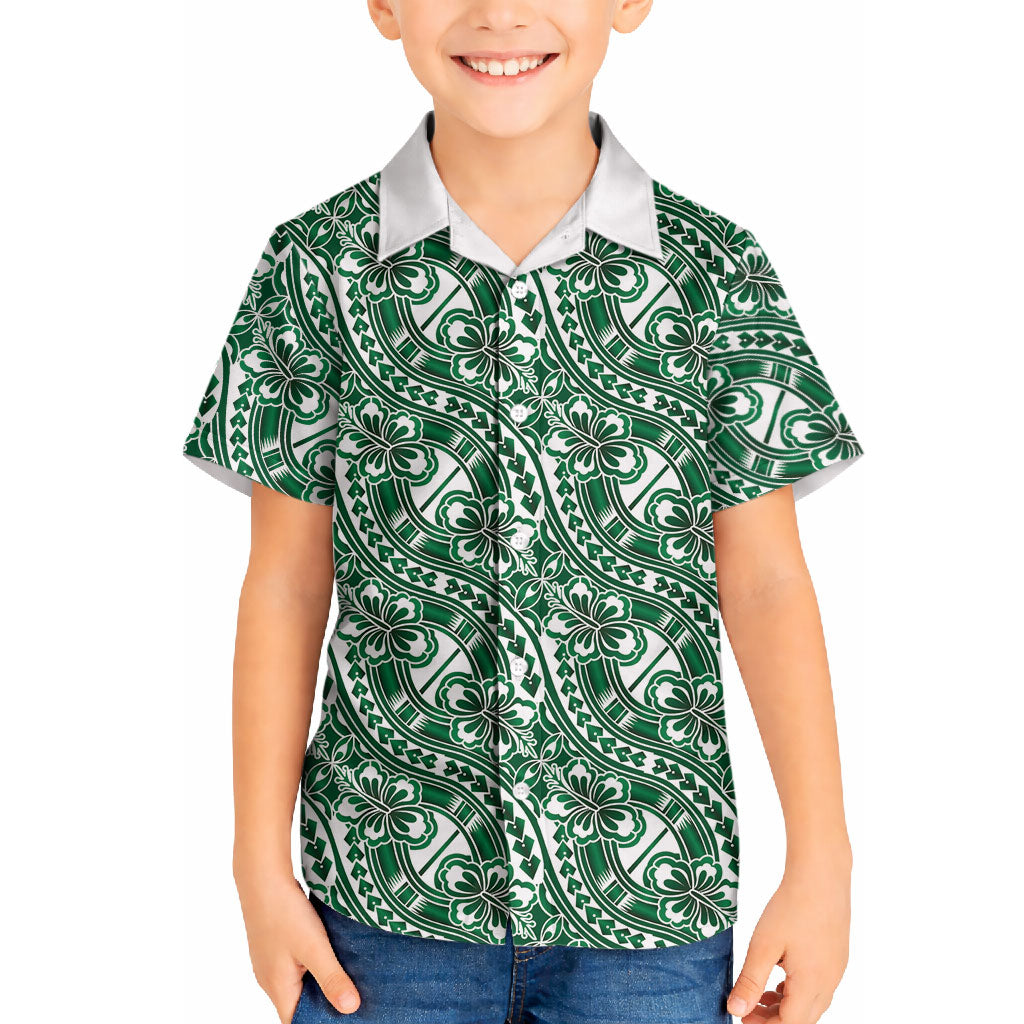 Hibiscus Bloom Island Tribal Waves Hawaiian Shirt Green Polynesian Pattern LT01 - Polynesian Pride