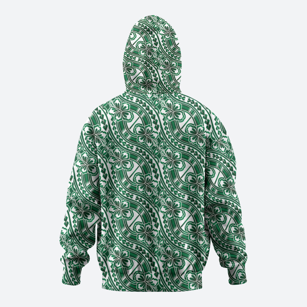 Hibiscus Bloom Island Tribal Waves Hoodie Green Polynesian Pattern LT01 - Polynesian Pride