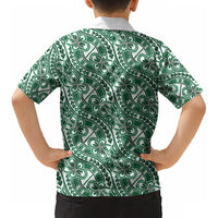 Hibiscus Bloom Island Tribal Waves Kid Hawaiian Shirt Green Polynesian Pattern LT01 - Polynesian Pride