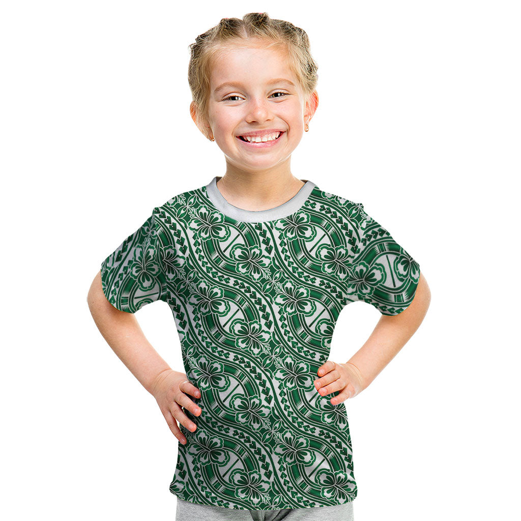 Hibiscus Bloom Island Tribal Waves Kid T Shirt Green Polynesian Pattern LT01 Green - Polynesian Pride