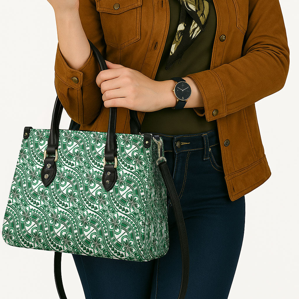 Hibiscus Bloom Island Tribal Waves Leather Bag Green Polynesian Pattern LT01 - Polynesian Pride
