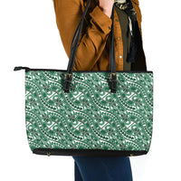 Hibiscus Bloom Island Tribal Waves Leather Tote Bag Green Polynesian Pattern LT01 - Polynesian Pride