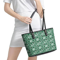 Hibiscus Bloom Island Tribal Waves Leather Tote Bag Green Polynesian Pattern LT01 - Polynesian Pride
