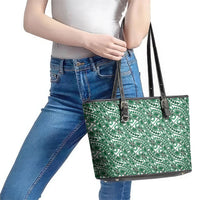 Hibiscus Bloom Island Tribal Waves Leather Tote Bag Green Polynesian Pattern LT01 - Polynesian Pride