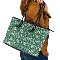 Hibiscus Bloom Island Tribal Waves Leather Tote Bag Green Polynesian Pattern LT01 - Polynesian Pride