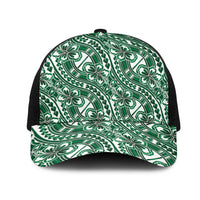 Hibiscus Bloom Island Tribal Waves Mesh Trucker Cap Green Polynesian Pattern LT01 One Size Black Green - Polynesian Pride