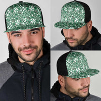 Hibiscus Bloom Island Tribal Waves Mesh Trucker Cap Green Polynesian Pattern LT01 - Polynesian Pride