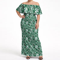 Hibiscus Bloom Island Tribal Waves Off Shoulder Maxi Dress Green Polynesian Pattern LT01 Women Green - Polynesian Pride