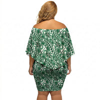 Hibiscus Bloom Island Tribal Waves Off Shoulder Short Dress Green Polynesian Pattern LT01 - Polynesian Pride
