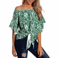 Hibiscus Bloom Island Tribal Waves Off Shoulder Wrap Waist Top Green Polynesian Pattern LT01 Green - Polynesian Pride
