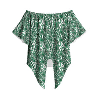 Hibiscus Bloom Island Tribal Waves Off Shoulder Wrap Waist Top Green Polynesian Pattern LT01 - Polynesian Pride