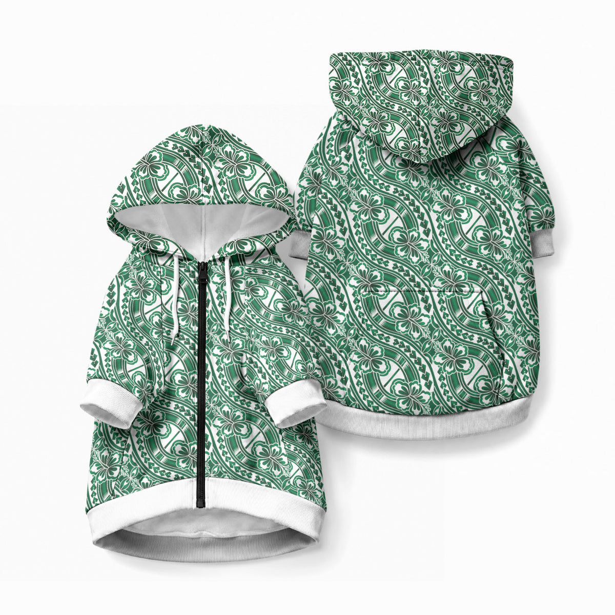 Hibiscus Bloom Island Tribal Waves Pet Hoodie Green Polynesian Pattern LT01 Zip-up Green - Polynesian Pride