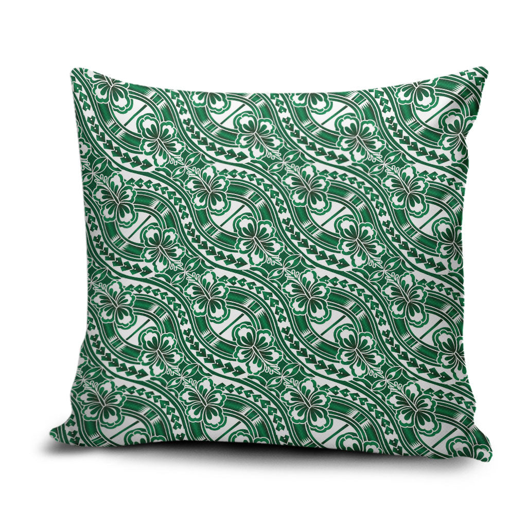 Hibiscus Bloom Island Tribal Waves Pillow Cover Green Polynesian Pattern LT01 Green - Polynesian Pride