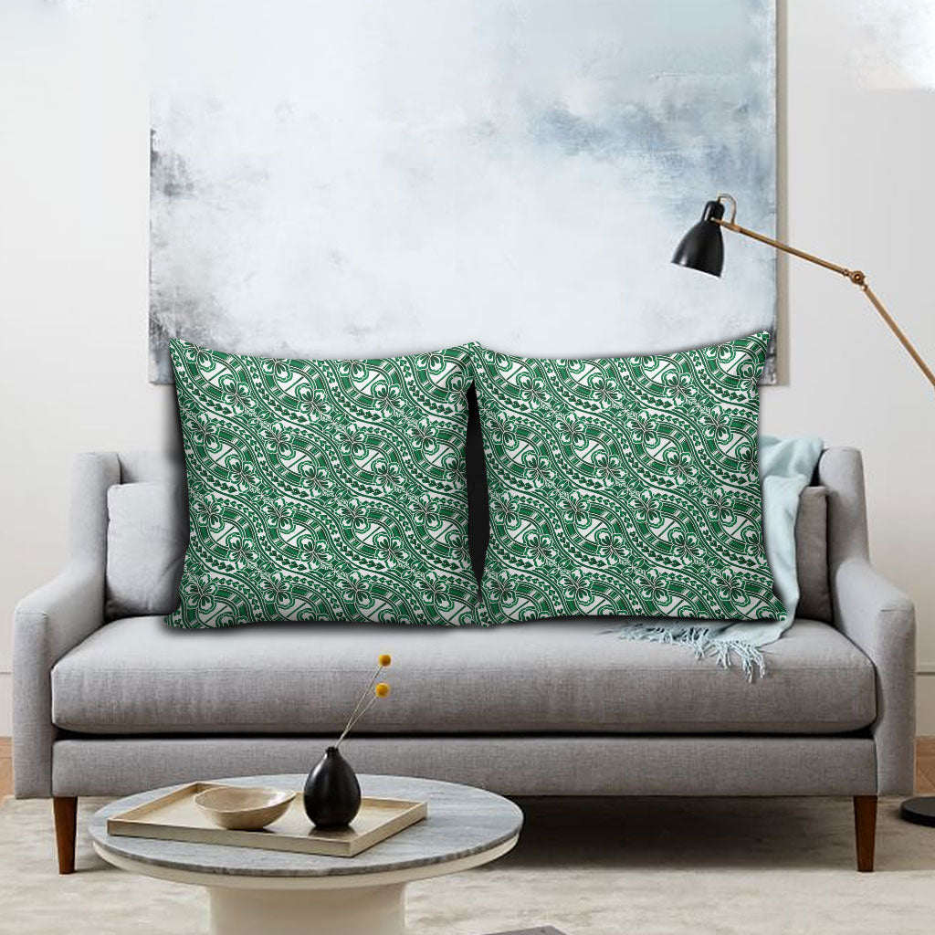 Hibiscus Bloom Island Tribal Waves Pillow Cover Green Polynesian Pattern LT01 - Polynesian Pride