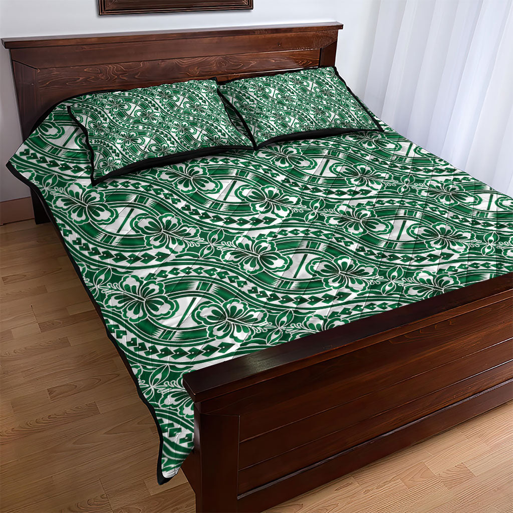 Hibiscus Bloom Island Tribal Waves Quilt Bed Set Green Polynesian Pattern LT01 - Polynesian Pride
